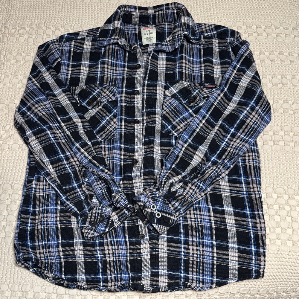 Vintage Dickies Black and Blue Plaid Casual Shirt